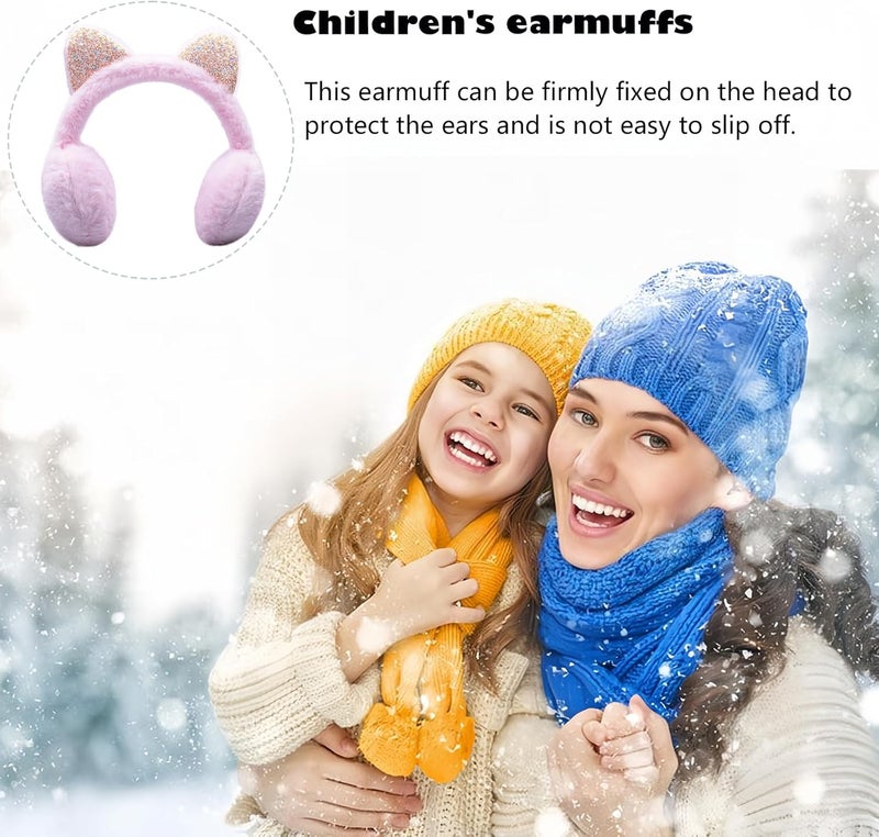 GSFY Ear Muffs Gloves Set for Kids Girls Adjustable Winter Sequin Faux Fur Windproof Warm Ear Warmer Outdoor - Image 5